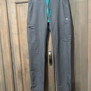 Figs Gray Skinny Pants with Teal Accents